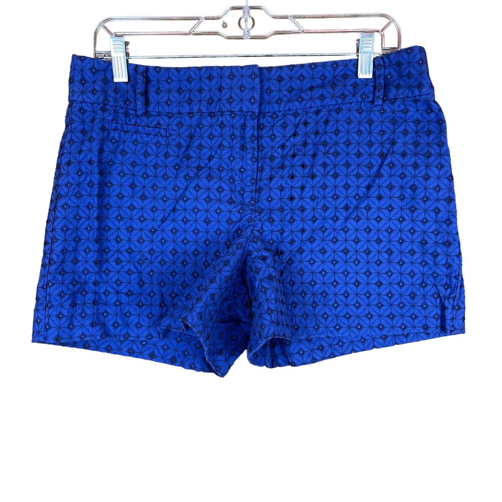 Ann Taylor LOFT Womens Shorts Blue Black Embroidered 100% Cotton Mid Rise 6